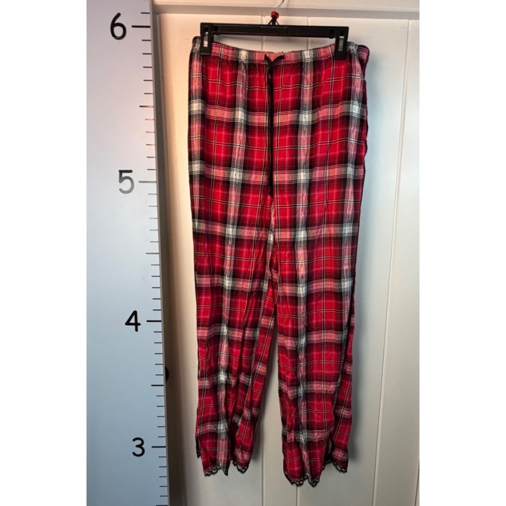 Victoria's Secret VS Pajama Lounge Pants Sz M Red Plaid Cotton Blend Pockets